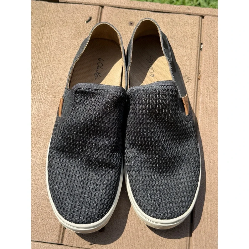 Olukai Pehuea Womens 8 Black Mesh Slip On Sneakers 20271-4040 Casual Shoes